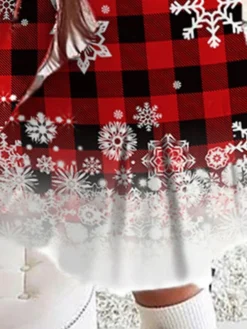 Women's Christmas Casual Dress Swing DressShort Mini Dress Red Long Sleeve Plaid Snowflake Print Fall Winter Round Neck Vacation Casual 2022 S M L XL 2XL 3XL 4XL 5XL 6XL -Fashion Life Shop bpmfzx1663904018389