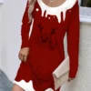 Women's Casual Dress Christmas Dress T Shirt Dress Tee Dress Deer Print V Neck Mini Dress Fashion Streetwear Outdoor Christmas Long Sleeve Loose Fit Wine Brown Green Fall Winter S M L XL XXL