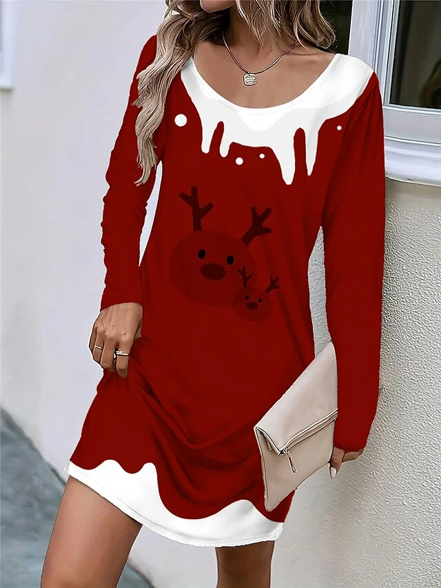 Women's Casual Dress Christmas Dress T Shirt Dress Tee Dress Deer Print V Neck Mini Dress Fashion Streetwear Outdoor Christmas Long Sleeve Loose Fit Wine Brown Green Fall Winter S M L XL XXL 1 Women's Casual Dress Christmas Dress T Shirt Dress Tee Dress Deer Print V Neck Mini Dress Fashion Streetwear Outdoor Christmas Long Sleeve Loose Fit Wine Brown Green Fall Winter S M L XL XXL