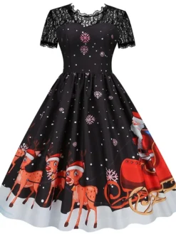 Women's Christmas Swing Dress Vintage DressKnee Length Dress Green Wine Dark Green Fuchsia Red Black Short Sleeve Santa Claus Snowman Snowflake Lace Print Fall Winter V Neck Vacation Vintage 2022 S 39 Women's Christmas Swing Dress Vintage DressKnee Length Dress Green Wine Dark Green Fuchsia Red Black Short Sleeve Santa Claus Snowman Snowflake Lace Print Fall Winter V Neck Vacation Vintage 2022 S -Fashion Life Shop bqwwqy1665293370781