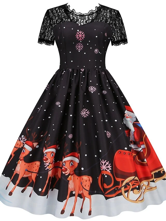 Women's Christmas Swing Dress Vintage DressKnee Length Dress Green Wine Dark Green Fuchsia Red Black Short Sleeve Santa Claus Snowman Snowflake Lace Print Fall Winter V Neck Vacation Vintage 2022 S 20 Women's Christmas Swing Dress Vintage DressKnee Length Dress Green Wine Dark Green Fuchsia Red Black Short Sleeve Santa Claus Snowman Snowflake Lace Print Fall Winter V Neck Vacation Vintage 2022 S - Image 20