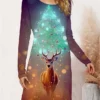 Women's Casual Dress Christmas Dress Winter Dress Deer Print V Neck Mini Dress Fashion Streetwear Outdoor Christmas Long Sleeve Loose Fit Blue Fall Winter S M L XL XXL