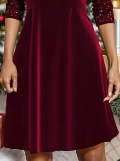 Women's Velvet Dress Casual Dress Sequin Dress Mini Dress Wine Gold Green Long Sleeve Pure Color Sequins Fall Winter Autumn V Neck Fashion Winter Dress Christmas Wedding Guest S M L XL XXL 3XL -Fashion Life Shop bungrm1696831120373