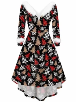 Women's Christmas Casual Dress Swing Dress Light Pink Wine Red White Black Long Sleeve Elk SnowmanTree Feather Print Winter Fall V Neck Vintage ElegantFall Dress 2022 S M L XL XXL -Fashion Life Shop bvthvf1666003299512