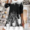 Women's Casual Dress Christmas Dress Winter Dress Christmas Tree Snowflake Print V Neck Mini Dress Fashion Streetwear Outdoor Christmas Long Sleeve Loose Fit Black And White Black White Fall Winter S