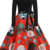 Women's Christmas Casual Dress Swing Dress Midi Dress Green Light Green Red Long Sleeve Santa Claus Elk Snowman Bow Print Winter Fall V Neck Vacation Vintage 2022 S M L XL XXL 3XL