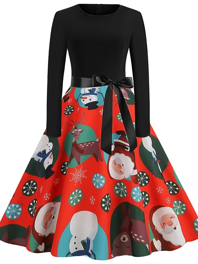 Women's Christmas Casual Dress Swing Dress Midi Dress Green Light Green Red Long Sleeve Santa Claus Elk Snowman Bow Print Winter Fall V Neck Vacation Vintage 2022 S M L XL XXL 3XL 1 Women's Christmas Casual Dress Swing Dress Midi Dress Green Light Green Red Long Sleeve Santa Claus Elk Snowman Bow Print Winter Fall V Neck Vacation Vintage 2022 S M L XL XXL 3XL