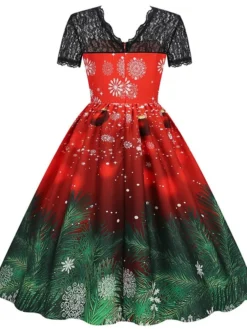 Women's Christmas Swing Dress Vintage DressKnee Length Dress Green Wine Dark Green Fuchsia Red Black Short Sleeve Santa Claus Snowman Snowflake Lace Print Fall Winter V Neck Vacation Vintage 2022 S 23 Women's Christmas Swing Dress Vintage DressKnee Length Dress Green Wine Dark Green Fuchsia Red Black Short Sleeve Santa Claus Snowman Snowflake Lace Print Fall Winter V Neck Vacation Vintage 2022 S -Fashion Life Shop bwolvp1665293363638