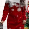 Women's Christmas Casual Dress Sweatshirt Dress Mini Dress Warm Fashion OutdoorVacation Crew Neck Print Print Loose Fit Yellow Red Blue S M L XL XXL