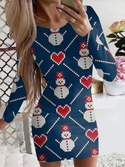 Women's Christmas Casual Dress BodyconShort Mini Dress Green Blue Red Light Blue Black Long Sleeve Polka Dot Santa Claus Elk Print Fall Winter Crew Neck Casual Sexy 2022 S M L XL XXL -Fashion Life Shop byajry1665483325953