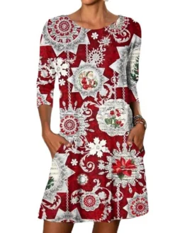 Women's Christmas Green Wine Light Red Red White Black Long Sleeve Print Pocket Print Winter Fall CasualS M L XL XXL -Fashion Life Shop bycnja1636096374885