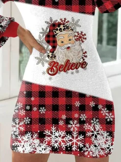 Women's Casual Dress Christmas Dress Winter Dress Plaid Santa Claus Print Turtleneck Mini Dress Fashion Streetwear Outdoor Christmas Long Sleeve Loose Fit Wine Fall Winter S M L XL XXL -Fashion Life Shop byphsi1697546726472