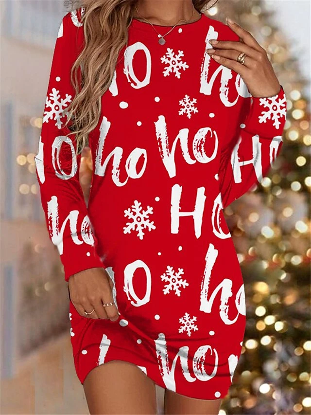 Women's Christmas Sweatshirt Dress Shift Dress Blue Red Long Sleeve Letter Print Winter Fall Autumn Fashion Christmas Daily Loose Fit 2022 S M L XL XXL 3XL 3 Women's Christmas Sweatshirt Dress Shift Dress Blue Red Long Sleeve Letter Print Winter Fall Autumn Fashion Christmas Daily Loose Fit 2022 S M L XL XXL 3XL - Image 3