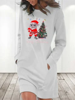 Women's Christmas Hoodie Dress Winter Dress Light Blue Grey White Long Sleeve Letter Santa Claus Tree Pocket Print Winter Fall Crew Neck Stylish Casual Loose Fit 2022 S M L XL 2XL / Cotton 8 Women's Christmas Hoodie Dress Winter Dress Light Blue Grey White Long Sleeve Letter Santa Claus Tree Pocket Print Winter Fall Crew Neck Stylish Casual Loose Fit 2022 S M L XL 2XL / Cotton -Fashion Life Shop byxyln1666927893614