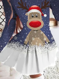 Women's Christmas Swing DressShort Mini Dress Light Blue Long Sleeve Elk Snowflake Pleated Print Fall Winter Crew Neck Stylish Romantic 2022 S M L XL 2XL 3XL 4XL 5XL 6XL -Fashion Life Shop bzlway1665661012971