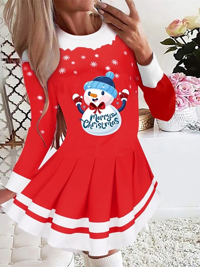Women's Christmas Swing Dress Blue Red Black Long Sleeve Letter Santa Claus Snowflake Pleated Print Winter Fall Crew Neck Stylish Romantic Fall Dress Loose Fit 2022 S M L XL XXL / Winter Dress 5 Women's Christmas Swing Dress Blue Red Black Long Sleeve Letter Santa Claus Snowflake Pleated Print Winter Fall Crew Neck Stylish Romantic Fall Dress Loose Fit 2022 S M L XL XXL / Winter Dress - Image 5