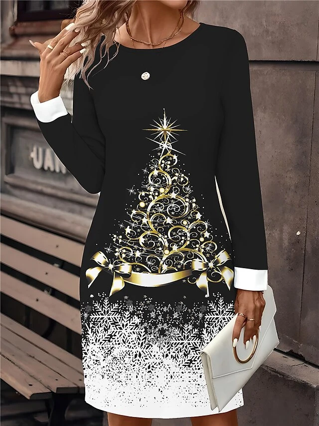 Women‘s Christmas Casual Dress Sweatshirt Dress Mini Dress Active Fashion Outdoor Holiday Crew Neck Print Snowman Tree Loose Fit Black White Wine S M L XL XXL 3 Women‘s Christmas Casual Dress Sweatshirt Dress Mini Dress Active Fashion Outdoor Holiday Crew Neck Print Snowman Tree Loose Fit Black White Wine S M L XL XXL - Image 3