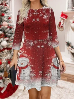 Women‘s Christmas Sweater Dress Jumper Dress Winter Dress Warm Snowman Christmas Tree Snowflake Outdoor Christmas Daily Holiday Crew Neck Long Sleeve 2023 Regular Fit Black Wine Blue S -Fashion Life Shop cdcjql1695364546655