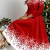 Women's Casual Dress Christmas Dress Winter Dress Snowflake Print V Neck Midi Dress Fashion Streetwear Outdoor Christmas 3/4 Length Sleeve Regular Fit Wine Blue Sky Blue Fall Winter S M L XL XXL