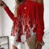Women‘s Christmas Casual Dress Sweatshirt Dress Mini Dress Warm Fashion Outdoor Holiday Crew Neck Print Animal Tree Loose Fit Black Red Burgundy S M L XL XXL