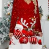 Women's Casual Dress Christmas Dress Winter Dress Santa Claus Deer Print Scalloped Neck Mini Dress Fashion Streetwear Outdoor Christmas Long Sleeve Regular Fit Black Wine Green Fall Winter S M L XL