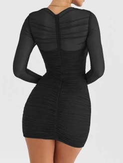 Women's Christmas Dress Casual Dress Winter Dress Mini Dress Ruched Christmas Street Daily Active Fashion V Neck Long Sleeve 2023 Slim Black Burgundy Color S M L XL Size -Fashion Life Shop chlgjc1697803821478