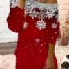 Women's Casual Dress Christmas Dress Sweatshirt Dress Snowflake Cold Shoulder Print One Shoulder Mini Dress Fashion Streetwear Outdoor Christmas Long Sleeve Loose Fit Wine Blue Brown Fall Winter S M
