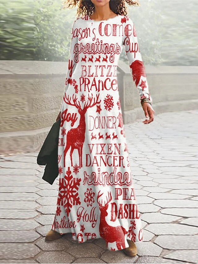 Women's Christmas Casual Dress Swing Dress Blue Wine White Long Sleeve Letter Elk Snowflake Pocket Print Winter Fall V Neck Vacation Casual Fall Dress 2022 S M L XL XXL 3XL / Winter Dress 3 Women's Christmas Casual Dress Swing Dress Blue Wine White Long Sleeve Letter Elk Snowflake Pocket Print Winter Fall V Neck Vacation Casual Fall Dress 2022 S M L XL XXL 3XL / Winter Dress - Image 3