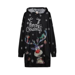 Women's Christmas Shift DressShort Mini DressShort Mini Dress Red Black Long Sleeve Letter Elk Snowflake Pocket Print Fall Winter Hooded Fashion Modern Loose Fit 2022 S M L XL XXL 3XL -Fashion Life Shop ckegqh1663667041401