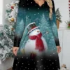 Women's Casual Dress Christmas Dress Winter Dress Snowman Christmas Tree Print Scalloped Neck Mini Dress Fashion Streetwear Outdoor Christmas Long Sleeve Regular Fit Yellow Wine Blue Fall Winter S M