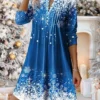 Women's Casual Dress Christmas Dress Winter Dress Snowflake Button Print Crew Neck Midi Dress Fashion Streetwear Outdoor Christmas Long Sleeve Loose Fit Yellow Wine Blue Fall Winter S M L XL XXL
