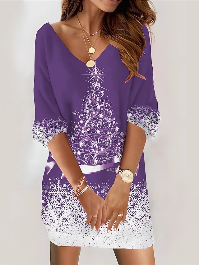 Women‘s Christmas Casual Dress Sweatshirt Dress Mini Dress Fashion Daily Outdoor Vacation V Neck Print Tree Loose Fit Black Red Blue S M L XL XXL 5 Women‘s Christmas Casual Dress Sweatshirt Dress Mini Dress Fashion Daily Outdoor Vacation V Neck Print Tree Loose Fit Black Red Blue S M L XL XXL - Image 5