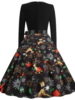 Women's Christmas Casual Dress Swing Dress Vintage Dress Midi Dress Black Wine Orange Long Sleeve Animal Bow Winter Fall Autumn V Neck 2022 S M L XL XXL 3XL -Fashion Life Shop ckyniy1666853152701