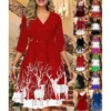 Women's Christmas Print Dress Green Blue Purple Red Black Long Sleeve Elk Snowman Tree Print Winter Autumn V Neck Fashion Casual Fall Dress Loose Fit 2022 S M L XL 2XL 3XL 4XL 5XL 6XL