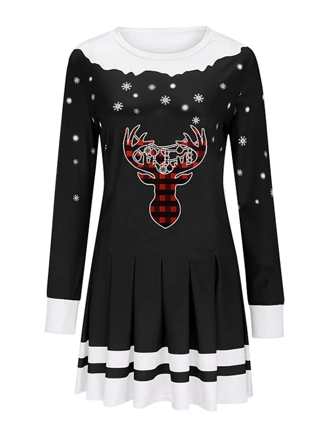 Women's Christmas Swing Dress Blue Red Black Long Sleeve Elk Snowflake Pleated Print Winter Fall Crew Neck Stylish Romantic Fall Dress Loose Fit 2022 S M L XL XXL / Winter Dress 7 Women's Christmas Swing Dress Blue Red Black Long Sleeve Elk Snowflake Pleated Print Winter Fall Crew Neck Stylish Romantic Fall Dress Loose Fit 2022 S M L XL XXL / Winter Dress - Image 7