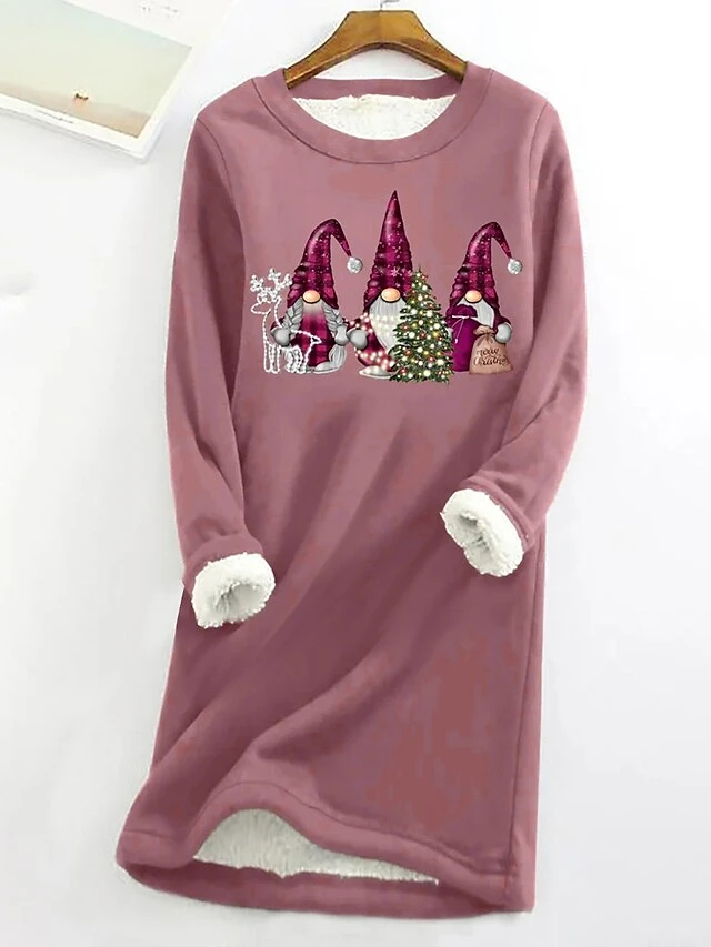 Women's Christmas Dress Sweatshirt Dress Mini Dress Warm Fashion Outdoor Christmas Holiday Crew Neck Print Santa Claus Loose Fit Dark Pink S M L XL XXL 1 Women's Christmas Dress Sweatshirt Dress Mini Dress Warm Fashion Outdoor Christmas Holiday Crew Neck Print Santa Claus Loose Fit Dark Pink S M L XL XXL