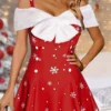 Women's Casual Dress Christmas Dress Winter Dress Snowflake Cold Shoulder Fleece Strap Midi Dress Fashion Streetwear Outdoor Christmas Short Sleeve Regular Fit Wine Fall Winter S M L XL XXL