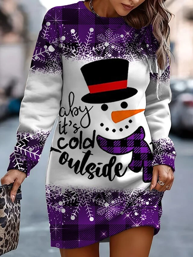 Women‘s Christmas Casual Dress Sweatshirt Dress Mini Dress Warm Fashion Outdoor Holiday Crew Neck Print Snowman Print Loose Fit Wine Red Purple S M L XL XXL 7 Women‘s Christmas Casual Dress Sweatshirt Dress Mini Dress Warm Fashion Outdoor Holiday Crew Neck Print Snowman Print Loose Fit Wine Red Purple S M L XL XXL - Image 7