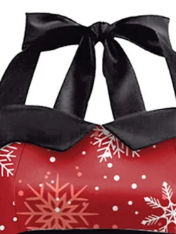 Women's Casual Dress Christmas Dress Winter Dress Snowflake Ruched Bow Halter Neck Midi Dress Active Fashion Outdoor Christmas Sleeveless Regular Fit Black Red Fall Winter S M L XL XXL -Fashion Life Shop cmbimm1697537413683