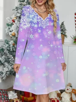 Women's Casual Dress Christmas Dress Winter Dress Snowflake Print Scalloped Neck Mini Dress Fashion Streetwear Outdoor Christmas Long Sleeve Regular Fit Pink Purple Green Fall Winter S M L XL XXL 5 Women's Casual Dress Christmas Dress Winter Dress Snowflake Print Scalloped Neck Mini Dress Fashion Streetwear Outdoor Christmas Long Sleeve Regular Fit Pink Purple Green Fall Winter S M L XL XXL -Fashion Life Shop cmltjt1696837539925
