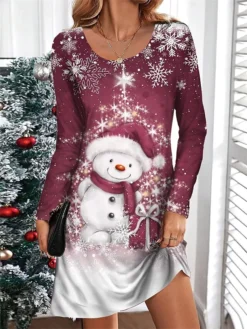 Women's Casual Dress Christmas Dress T Shirt Dress Tee Dress Snowman Snowflake Print V Neck Mini Dress Fashion Streetwear Outdoor Christmas Long Sleeve Loose Fit Black Wine Blue Fall Winter S M L XL 8 Women's Casual Dress Christmas Dress T Shirt Dress Tee Dress Snowman Snowflake Print V Neck Mini Dress Fashion Streetwear Outdoor Christmas Long Sleeve Loose Fit Black Wine Blue Fall Winter S M L XL -Fashion Life Shop cohscc1695379078416