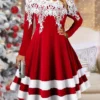 Women's Christmas Dress Winter Dress Casual Dress Midi Dress Lace Patchwork Christmas Daily Date Fashion Streetwear Off Shoulder 3/4 Length Sleeve 2023 Regular Fit Burgundy Color S M L XL XXL Size