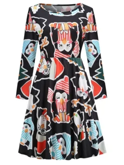 Women's Christmas Casual Dress Green Black Blue Long Sleeve Santa Claus Print Winter Fall Autumn Crew Neck Modern Daily Vacation 2022 S M L XL XXL -Fashion Life Shop cpljtj1667541620945