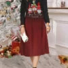 Women's Christmas Plus Size Curve Casual Dress Skater Dress A Line Dress Santa Claus Snowman Midi Dress Long Sleeve Print Crew Neck Fashion Outdoor Black Wine Fall Winter L XL XXL 3XL 4XL