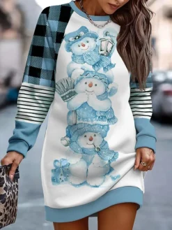 Women's Casual Dress Sweatshirt Dress Mini Dress Warm Fashion Outdoor Christmas Vacation Crew Neck Print Animal Striped Regular Fit Pink Blue Purple S M L XL XXL -Fashion Life Shop crpwkw1696757277907