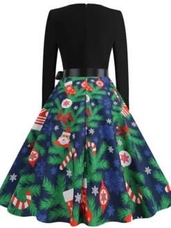 Women's Christmas Casual Dress Swing Dress Vintage Dress Midi Dress Green Blue Royal Blue Long Sleeve Color Block Bow Winter Fall Autumn V Neck Slim 2022 S M L XL XXL 3XL -Fashion Life Shop crtylp1666761745369