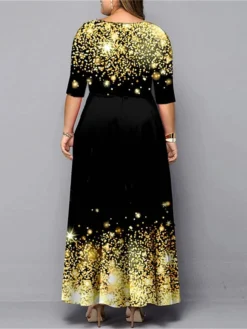 Women‘s Christmas Plus Size Curve Work Dress Semi Formal Dress A Line Dress Fashion Long Dress Maxi Dress Cut Out Print Crew Neck 3/4 Length Sleeve Polka Dot Print Loose Fit Black Red Spring Fall -Fashion Life Shop crvdfu1691048933252