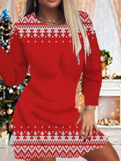 Women's Christmas Bodycon Print Dress Mini Dress Light Red Light Gray Red Long Sleeve Elk Tree Snowflake Print Winter Autumn Crew Neck Fashion Casual 2022 S M L XL 2XL 3XL 4XL 5XL 6XL 5 Women's Christmas Bodycon Print Dress Mini Dress Light Red Light Gray Red Long Sleeve Elk Tree Snowflake Print Winter Autumn Crew Neck Fashion Casual 2022 S M L XL 2XL 3XL 4XL 5XL 6XL -Fashion Life Shop ctitza1666604549028