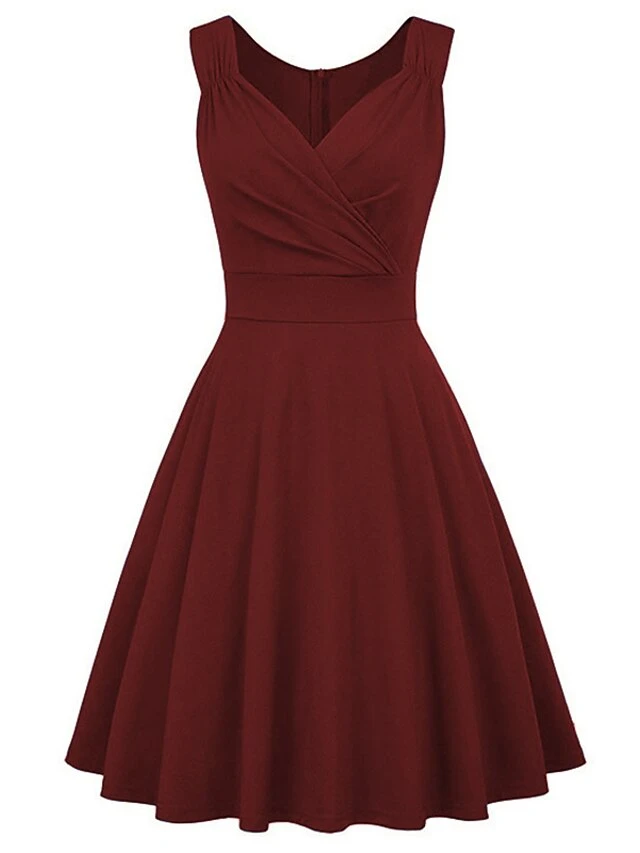 Women‘s Christmas Party Dress Swing Dress Green Dress Midi Dress Black White Wine Sleeveless Pure Color Ruched Summer Spring Fall V Neck Party Party Wedding Guest 2022 S M L XL XXL 3 Women‘s Christmas Party Dress Swing Dress Green Dress Midi Dress Black White Wine Sleeveless Pure Color Ruched Summer Spring Fall V Neck Party Party Wedding Guest 2022 S M L XL XXL - Image 3