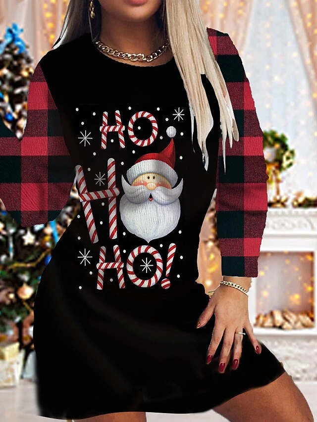 Women's Christmas Bodycon Print Dress Mini Dress Light Red Red Black Long Sleeve Elk Tree Snowflake Print Winter Autumn Crew Neck Fashion Casual 2022 S M L XL 2XL 3XL 4XL 5XL 6XL 2 Women's Christmas Bodycon Print Dress Mini Dress Light Red Red Black Long Sleeve Elk Tree Snowflake Print Winter Autumn Crew Neck Fashion Casual 2022 S M L XL 2XL 3XL 4XL 5XL 6XL - Image 2